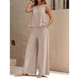 Solid Color Casual Loose Pants Sets For Women Elegant Spring Summer Women's Two Pieces Suit Full Trouser Set Female Outfit Clothes