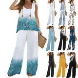 Sleeveless Top Elastic High Waist Pants Two Piece Set