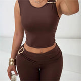 Women's Crop Top Sleeveless Shirt With Tight High-waist Pants Set