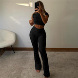 Slim Fit Crop-top Short Sleeve T-shirt High Waist Tight Casual Trousers Suit